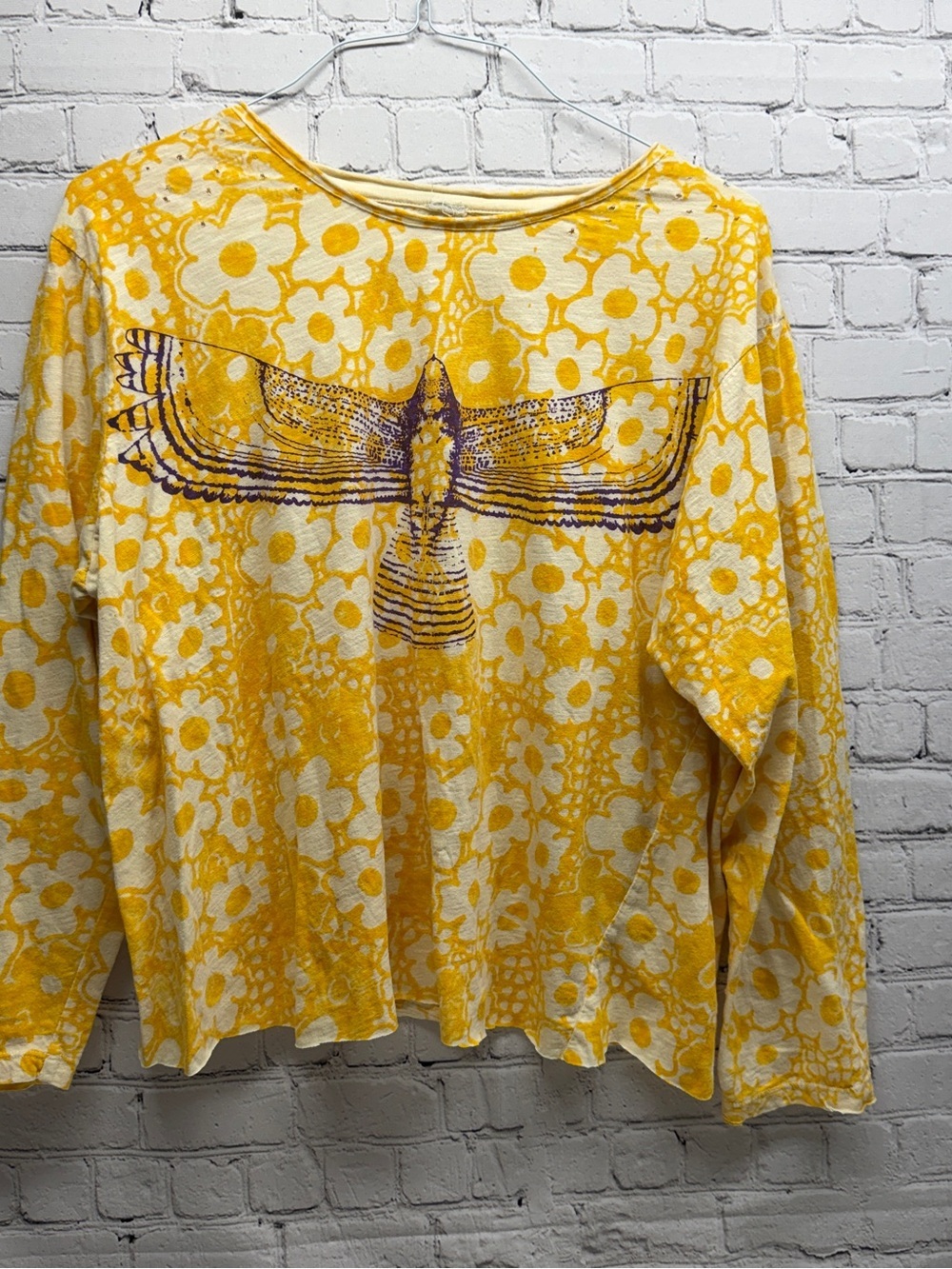 Magnolia Pearl Malibu Yellow Floral Long Sleeve Top intentional cropped top